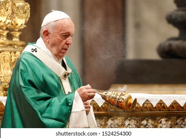 Vatican City, October 6, 2019. Pope Francis Celebrates A Mass For The Opening Of The Synod Of Bishops For The Amazon Region, In St. Peter's Basilica.