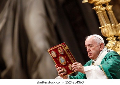 Vatican City, October 6, 2019. Pope Francis Celebrates A Mass For The Opening Of The Synod Of Bishops For The Amazon Region, In St. Peter's Basilica.