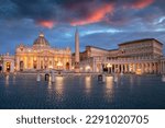 Vatican City, Rome, Italy. Cityscape image of illuminated Saint Peter