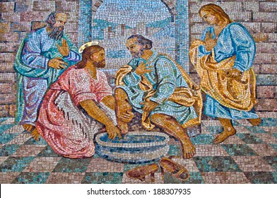 VATICAN CITY - SEPTEMBER 21: The Washing of the Feet mosaic in the St. Peter's Basilica on September 21, 2013 in Vatican City, Italy.