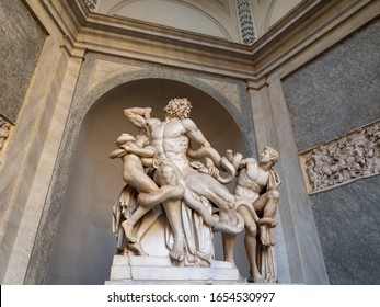 Vatican City State - October 29, 2019 : The statue of Laocoon and His Sons, also called the Laocoon Group (Gruppo del Laocoonte) of the Vatican Museums (Musei Vaticani) in Vatican City State.