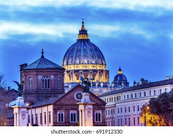 Vatican Dome Buildings Night Rome Italy 