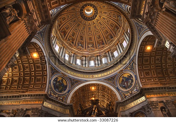 Vatican Inside Ceiling Michelangelos Dome Overview Stock