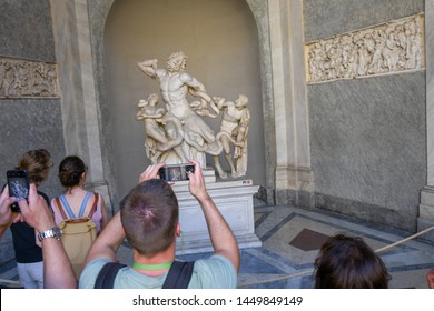 Vatican, Italy – June 1st 2019: Ancient statue of Laocoon and his Sons in Vatican, Italy. The Trojan Laocoon was strangled by sea snakes with his two sons
