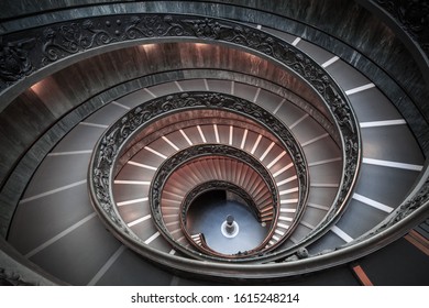Vatican - January 11, 2020. Double helix staircase in the Vatican Museums in the Vatican City State. Bramante Staircase. Roma