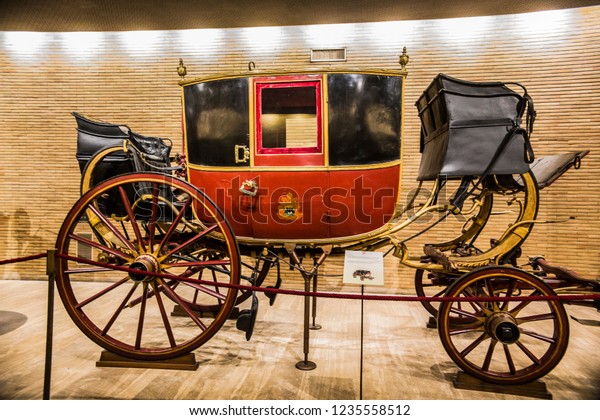 VATICAN - June 2018: Ancient carriage of the\
pope in the Vatican Museum, Rome,\
Italy
