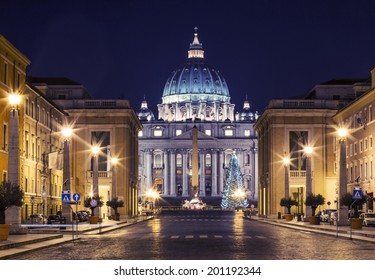 Vatican At Night During Christmas Time