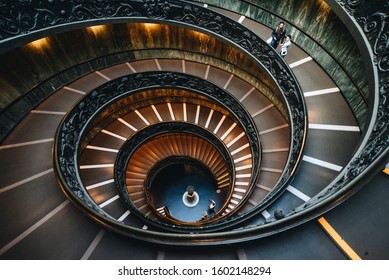 Vatican - Oct 16, 2018. Bramante Staircase in Vatican Museums. The double helix staircase is the famous travel destination of Vatican and Roma.