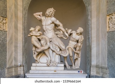 Vatican/Vatican - March 21 2019: The statue of Laocoon and his Sons, is a monumental marble sculpture. The Trojan Laocoon was strangled by sea snakes with his two sons