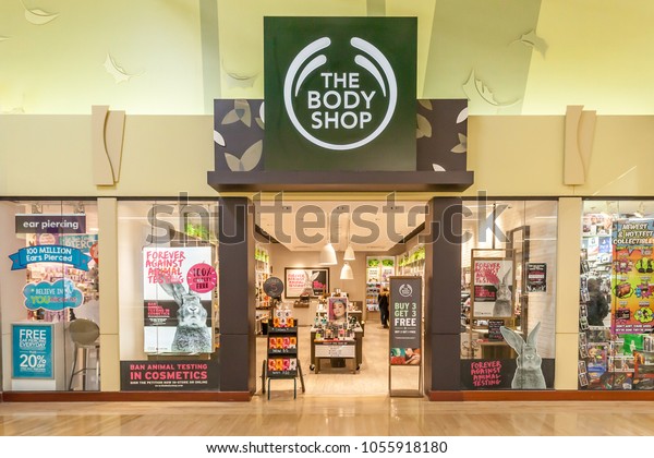 Vaughan, Ontario, Canada - March 24,\
2018: The Body Shop store front at Vaughan Mills in Toronto, a\
British cosmetics, skin care and perfume\
company.