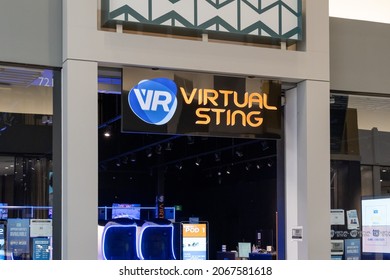 Vaughan, Ontario, Canada - October 14, 2021: A Virtual Sting store within Vaughan Mills Mall, Ontario, Canada. Virtual Sting is a Canadian based company in VR Arcade industry. 