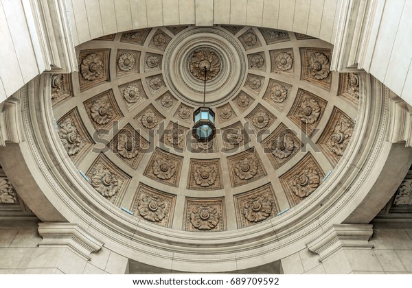 Vaulted Ceiling Central Lamp Neoclassical Building Stock Photo