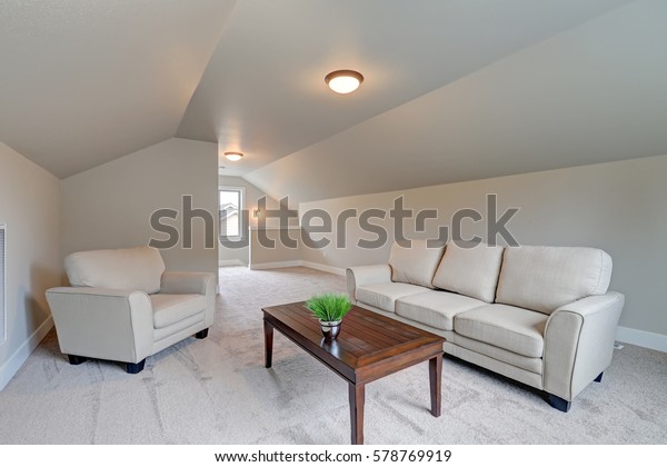 Vaulted Ceiling Family Room Interior Grey Stock Photo Edit