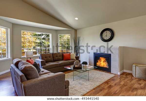 Vaulted Ceiling Living Room Large Windows Stock Photo Edit Now