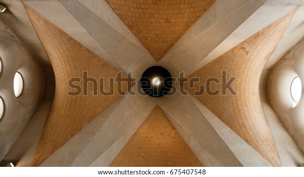 Vaulted Ceiling Red Brick Concrete Stock Photo Edit Now 675407548