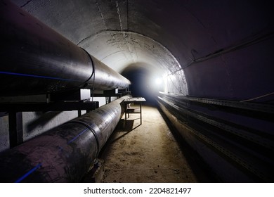 Vaulted Concrete Underground Tunnel Of Sewer, Heating Duct Or Water Supply System.