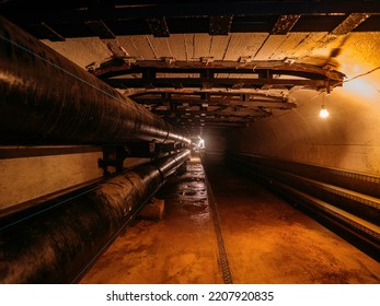 Vaulted Concrete Underground Tunnel Of Sewer, Heating Duct Or Water Supply System.