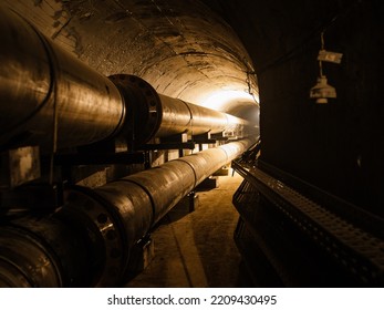 Vaulted Concrete Underground Tunnel Of Sewer, Heating Duct Or Water Supply System.