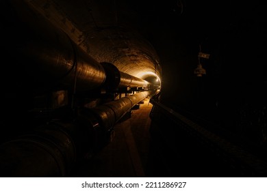 Vaulted Concrete Underground Tunnel Of Sewer, Heating Duct Or Water Supply System.