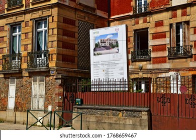 Vaux sur Seine; France - may 11 2020 : property developer sign in the main street
