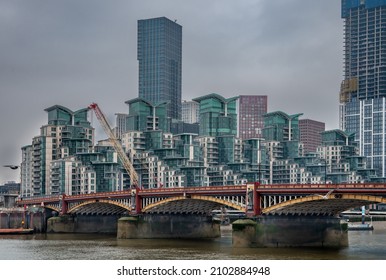 Vauxhall residential and office buildings on Thames river, London.