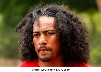 VAVAU, TONGA - NOVEMBER 17: Fuifui Moimoi Gives Interview Upon Arrival At His Home Island On November 17, 2013 In Tonga. Fuifui Is Tonga International Representative Forward In Rugby League. 