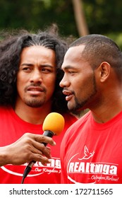 VAVAU, TONGA - NOVEMBER 17: Fuifui Moimoi Gives Interview Upon Arrival At His Home Island On November 17, 2013 In Tonga. Fuifui Is Tonga International Representative Forward In Rugby League. 