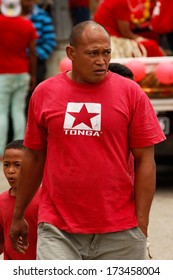 VAVAU, TONGA - NOVEMBER 17: Unidentified Man Celebrates Arrival Of Fuifui Moimoi On His Home Island On November 17, 2013 In Tonga. Fuifui Is Tonga International Representative Forward In Rugby League.