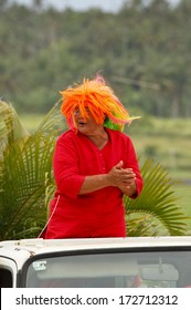 VAVAU, TONGA-NOVEMBER 17: Unidentified Woman Celebrates Arrival Of Fuifui Moimoi On His Home Island On November 17, 2013 In Tonga. Fuifui Is Tonga International Representative Forward In Rugby League.