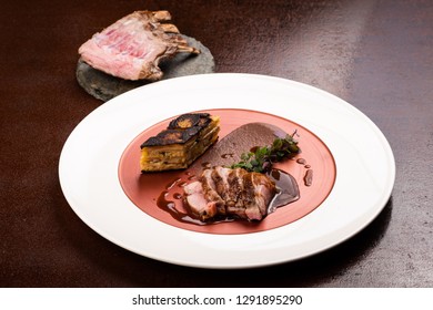 Veal Cutlets With Black Pudding, Potato Cake With Leek