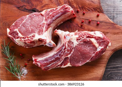 Veal Lamb Steak On The Bone Of Raw Cutlets