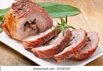 Veal Roll Filled With Minced Beef Meat And Herbs