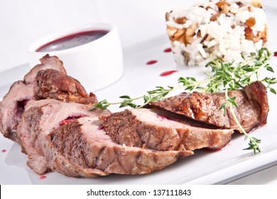 Veal Tenderloin Stuffed With Cherries And Rice