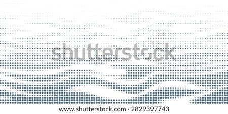 Vector drawing of waves on the sea. Vector halftone dots background, fading dot effect.