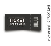 Vector illustration ticket on the black background. Cinema, theater, event, festival, casino, concert, game, party.