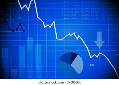 Vector illustrations of graphs and business elements on a monitor