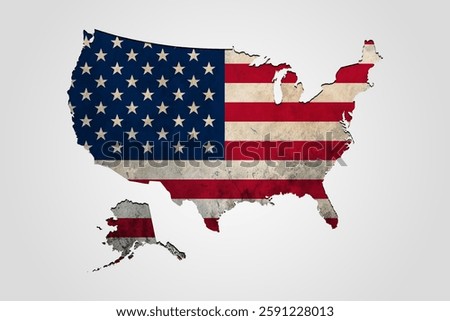 Vector image of an outline map of the United States of America with USA flag enclosed within