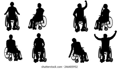 Vector Silhouette Of People Who Are In Wheelchairs.