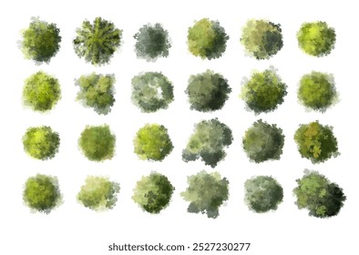 Vector tree top view isolated on white background for landscape plan and architecture layout drawing, elements for environment and garden