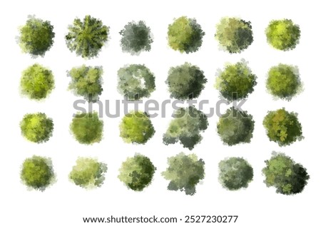 Vector tree top view isolated on white background for landscape plan and architecture layout drawing, elements for environment and garden