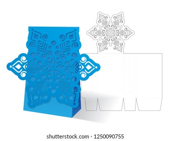 Vector winter Christmas or New Yaer gift or candy box template  with snowflake. Templates for laser or plotter cutting.
