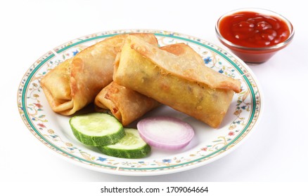 Veg Spring Roll OR Wrap also known as Franky, made using Paneer and Vegetables stuffed inside Chapati or Roti. Served with Tomato Ketchup.