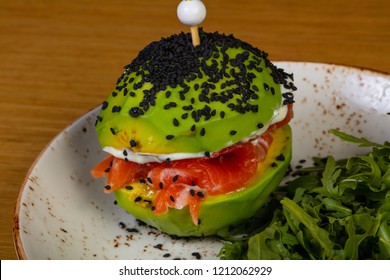 Vegan Avocado Burger With Cheese And Salmon