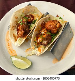 Vegan Buffalo Cauliflower Tacos With Lime