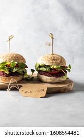 Vegan Burger With Beetroot Cutlet , Paprika Ans Salad