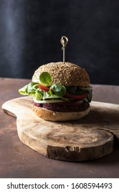 Vegan Burger With Beetroot Cutlet , Paprika Ans Salad