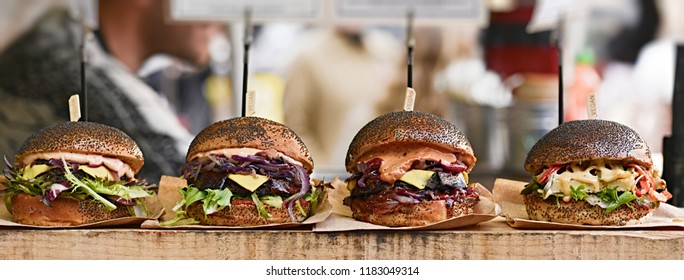 Vegan Burger In The Street Market	