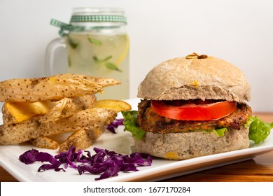 Vegan Burguer With French Fries