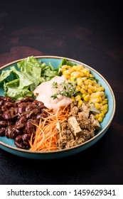 Vegan Burrito Bowl, Dark Background, Restaurant Style