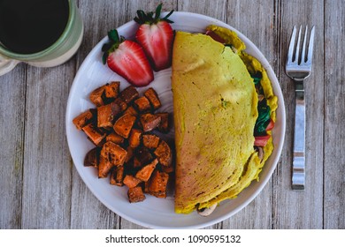 Vegan Chickpea Omelette & Roasted Sweet Potatoes